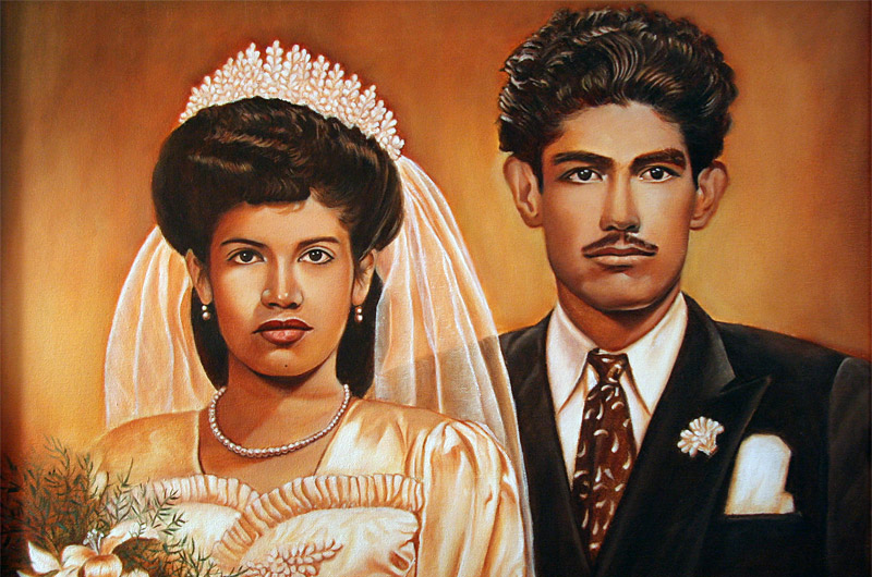 Maria Guadalupe Madera and Bacilio Avila on their wedding day as painted by Maria Ines-Torres