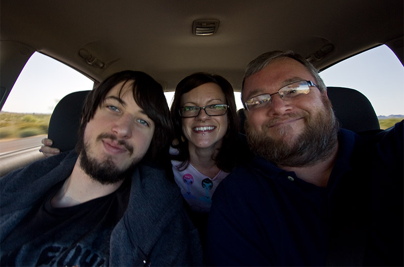 Joe, Rainy, and John in the car on the way to Los Angeles, California from Phoenix, Arizona
