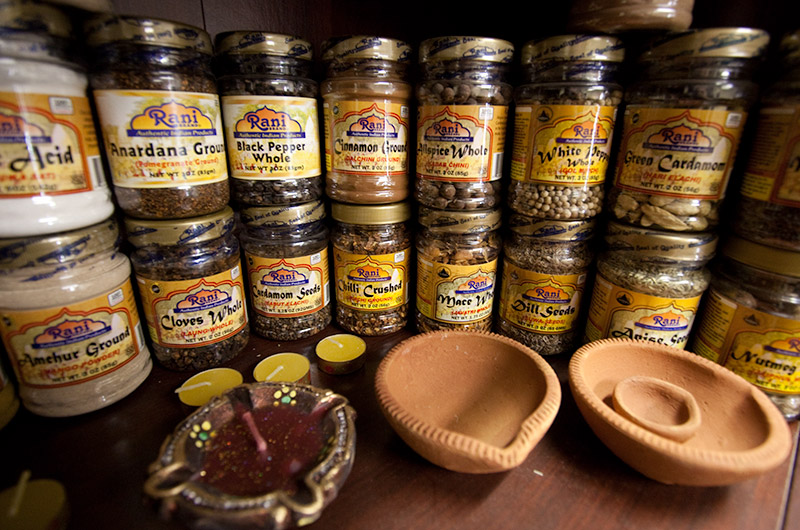 Spices on display at Rani Foods in Los Angeles, California