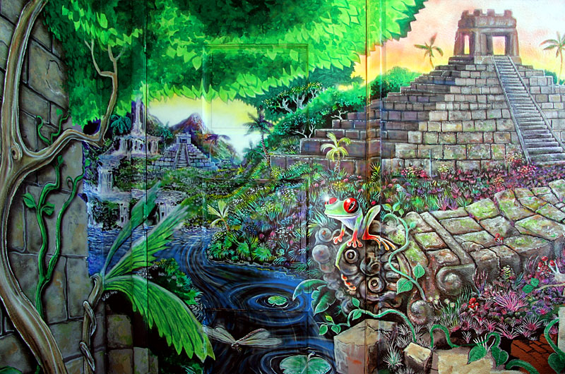 Detail of Jungle Mural in Mike DeVarennes home - contact Mike through his website www.mikesmurals.com to have Mike paint one for you today.
