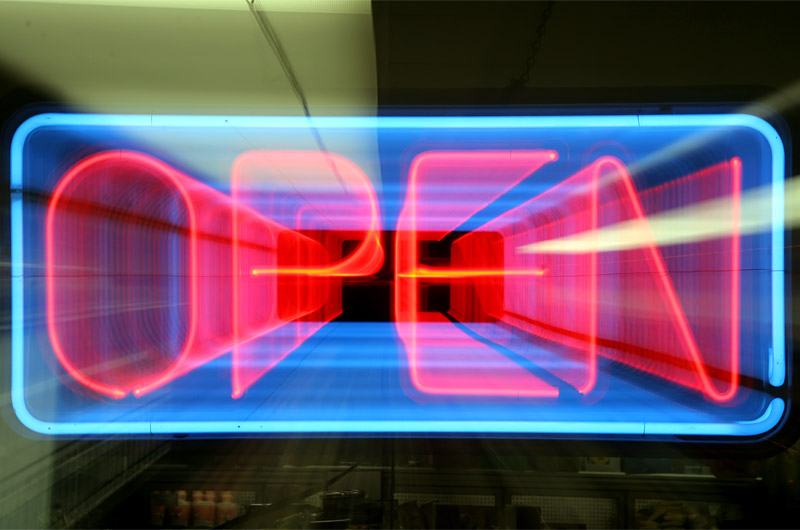 Flourescent "OPEN" sign