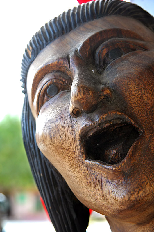 A wooden representation of a Native American outside a local Arizona business signifying this shop as selling old west souvenirs