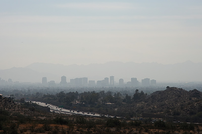 The nearly disappearing horizon is thanks to our lung friend - the SMOG. Phoenix, Arizona