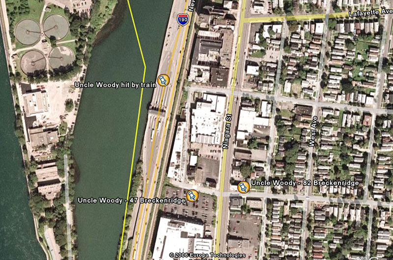 A Google Earth map detail of Buffalo, New York