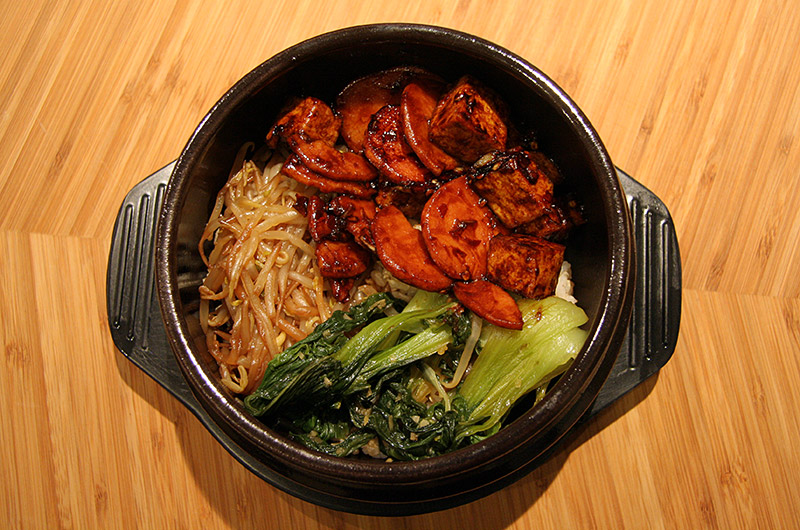 Korean dish Bipim Bop. Consisting of stir fried vegetables and tofu over rice