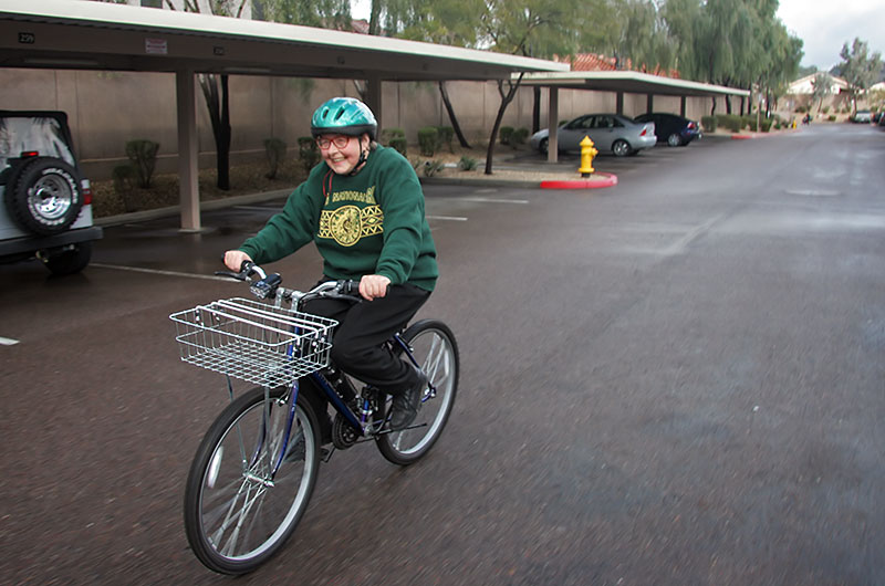 Jutta Engelhardt on a bicycle in Phoenix, Arizona