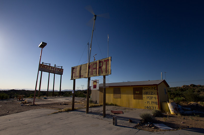 On the east side of highway 93 the spot called Nothing no longer is anything here in Arizona