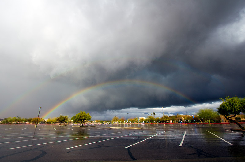 Double rainbow as seen from the parking lot of Paradise Valley Community College in Phoenix, Arizona