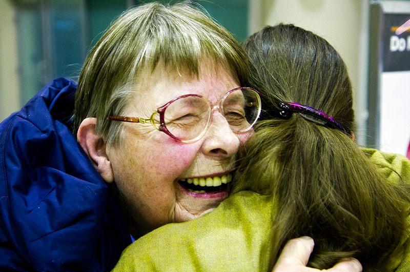 Jutta Engelhardt hugging her daughter Caroline Wise at the Phoenix Airport after nearly 2 years