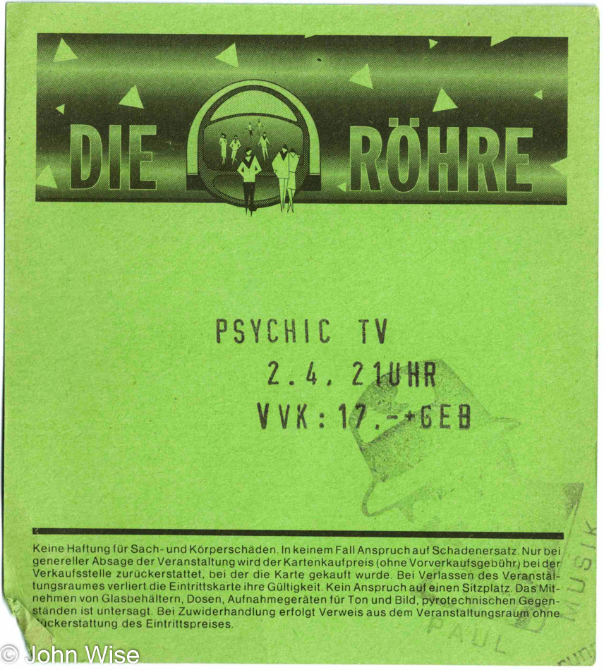 Psychic TV 2 April 1989 at Rohre in Stuttgart, Germany