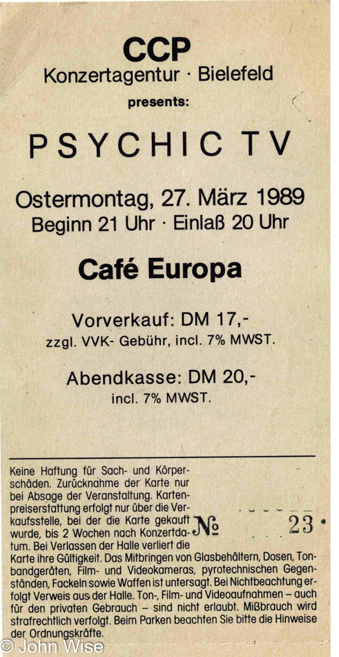 Psychic TV 27 March 1989 at Cafe Europa in Bielefeld, Germany