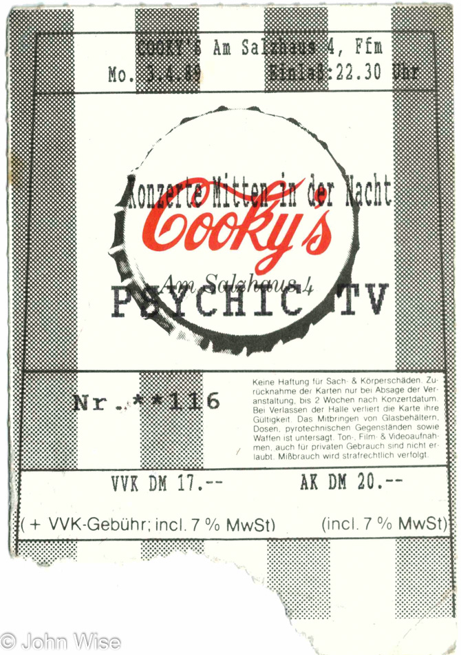 Psychic TV 3 April 1989 at Cooky's in Frankfurt, Germany