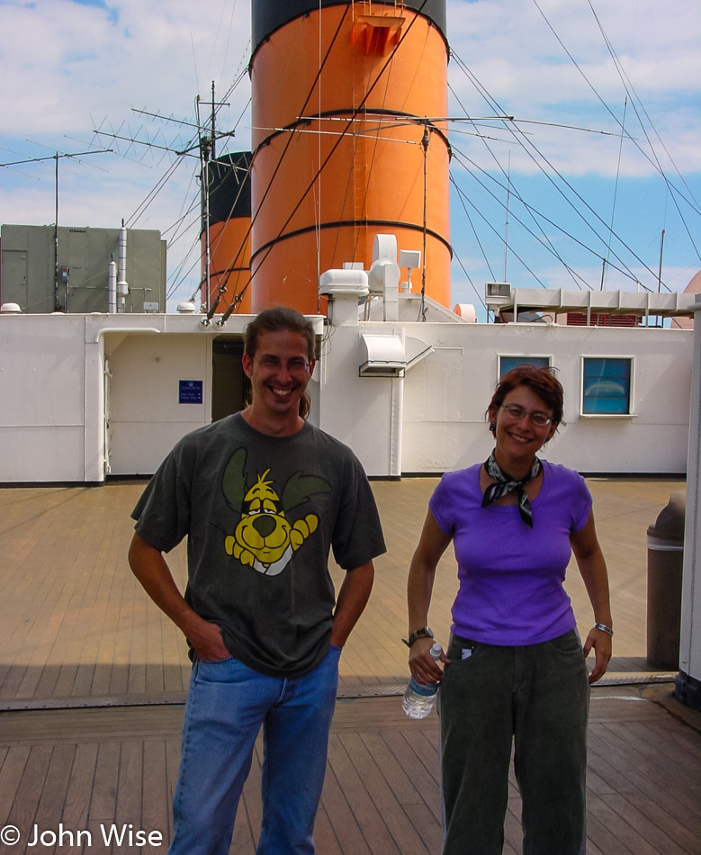 Mark Shimer and Caroline Wise on the Queen Mary in Long Beach, California