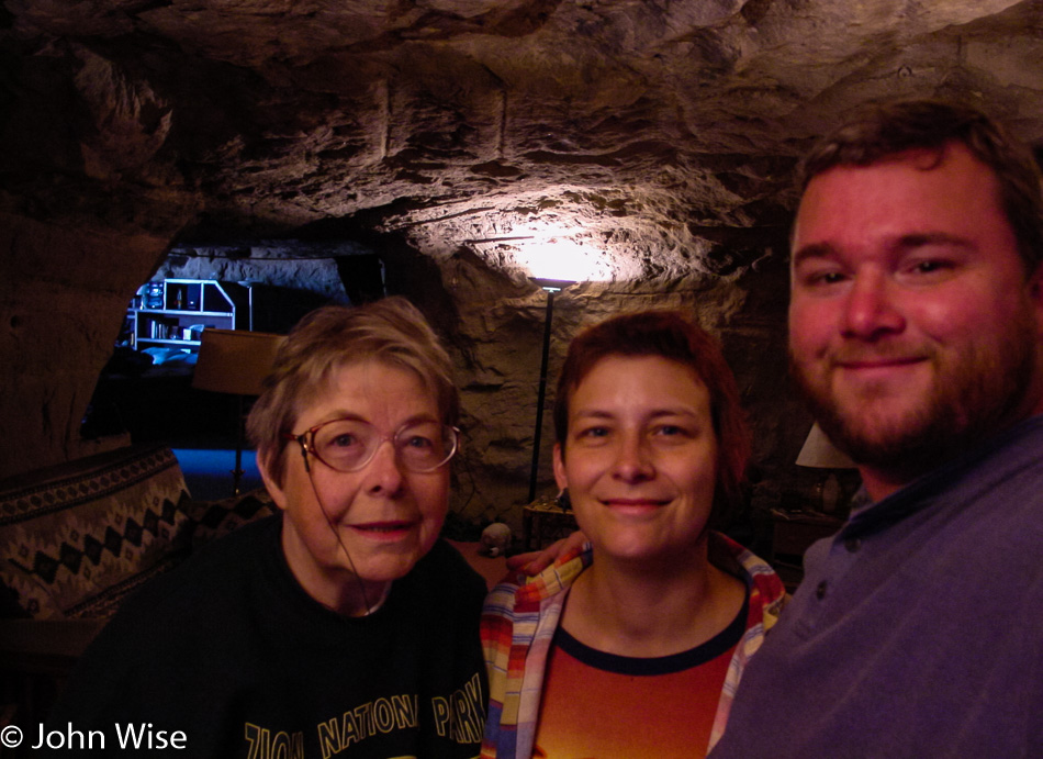 Jutta Engelhardt, Caroline Wise and John Wise at Kokopelli's Cave in Farmington, New Mexico