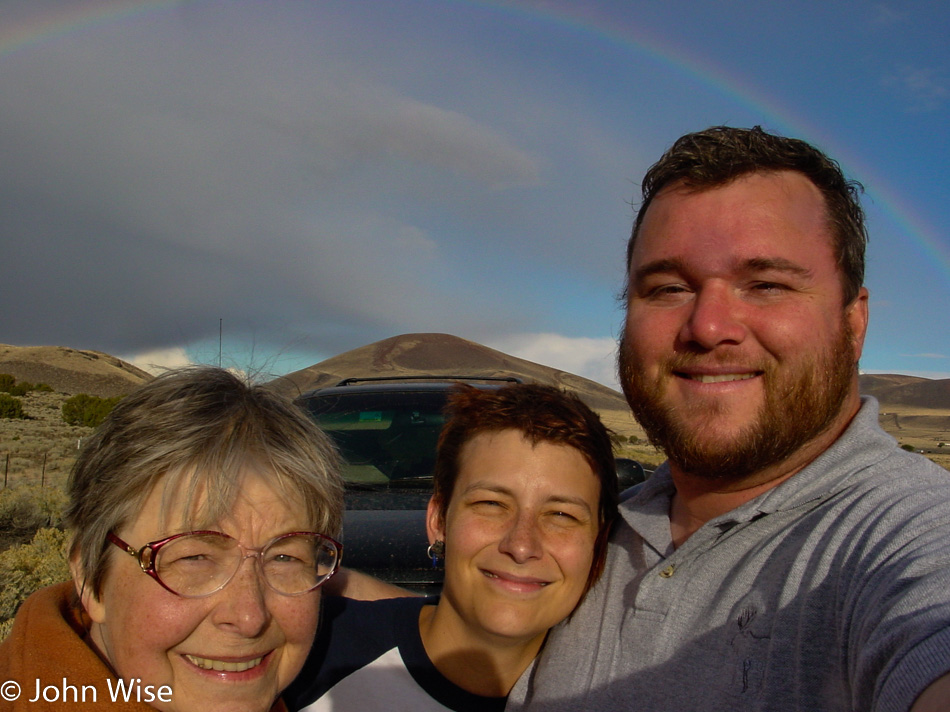 Jutta Engelhardt, Caroline Wise, and John Wise under the rainbow in Northern Arizona