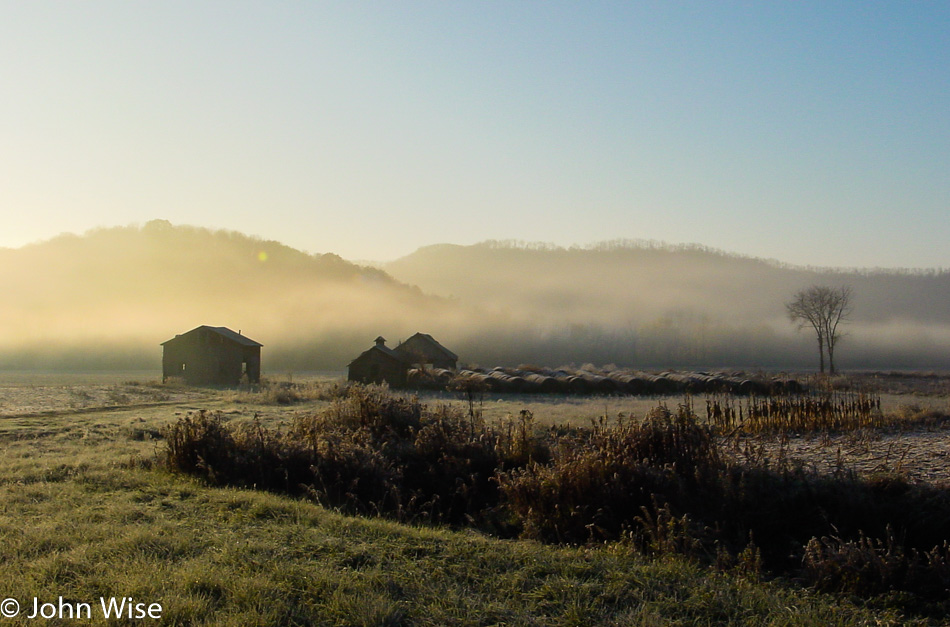 Fog out over the farm near the Scioto river in Ohio