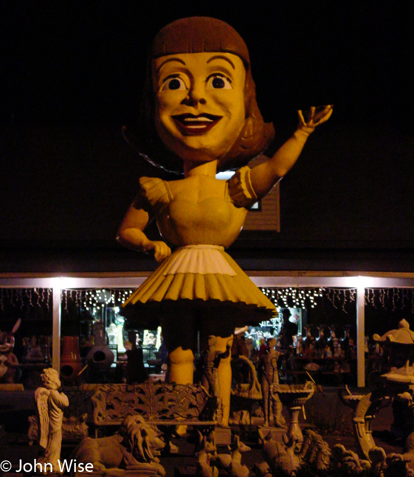 The giant doll in front of Valvo's Candies in Silver Creek, New York