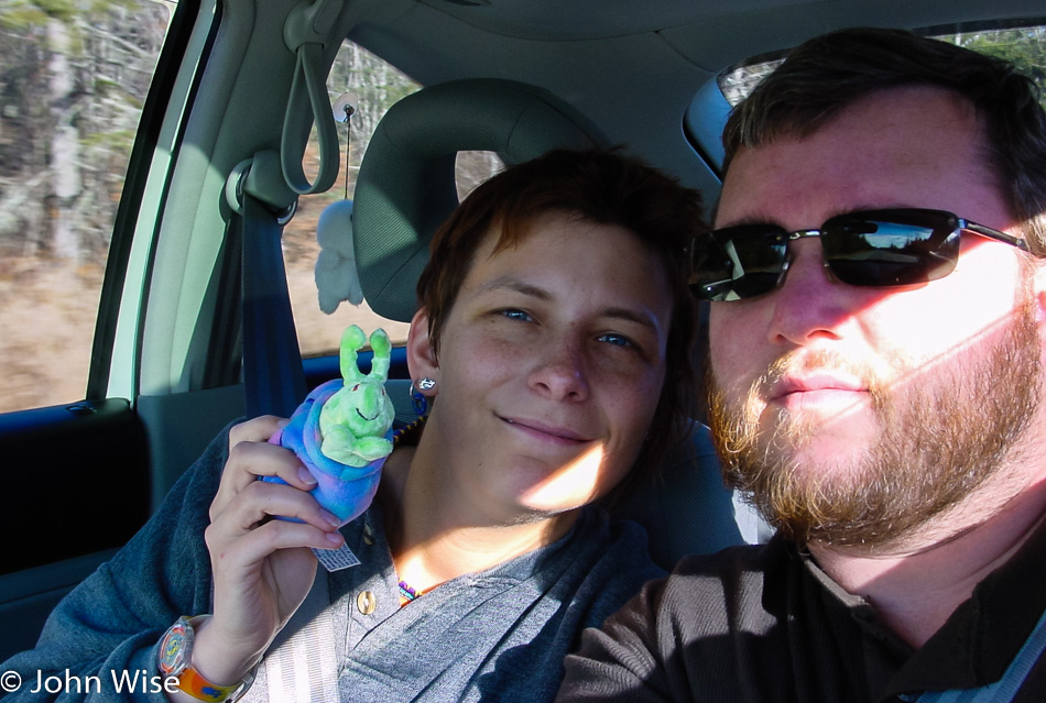 Caroline Wise and John Wise with a snail we named "State of Maine" that we got as our reminder at the Purple Baboon in Belfast, Maine