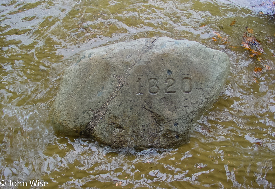 The somewhat controversial rock that is claimed to be "the" Plymouth Rock in Plymouth, Massachusetts 