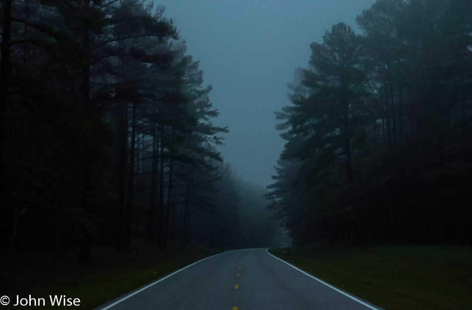 Dusk on a rainy early evening on the Natchez Trace Parkway in Mississippi