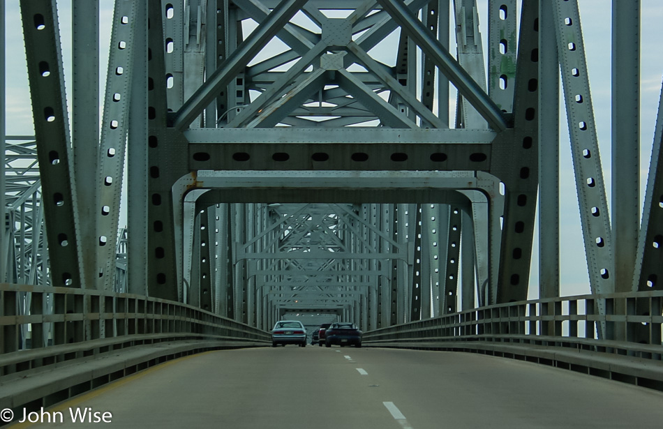 On a bridge crossing the Mississippi river into Louisiana