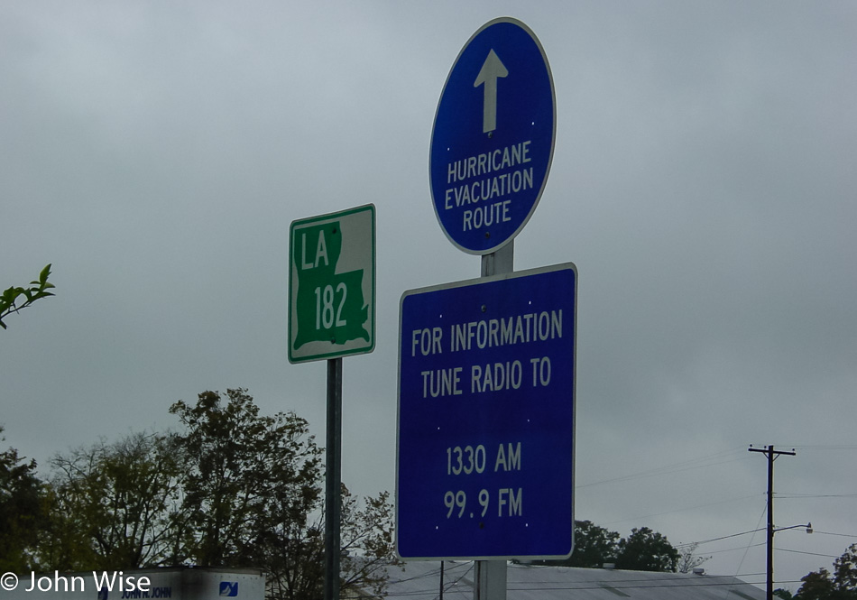 Hurricane evacuation route sign in Louisiana