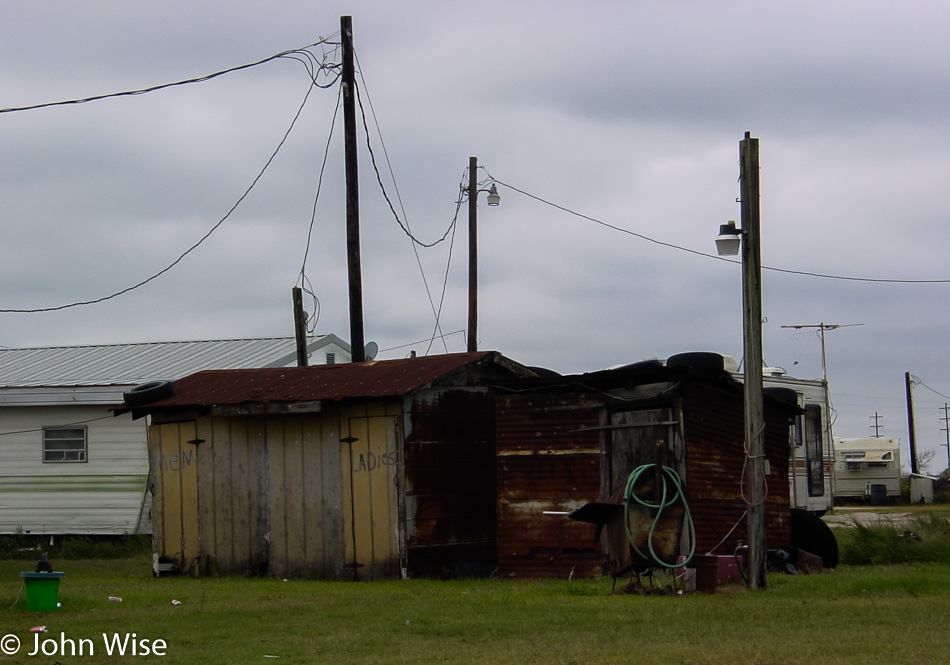 Public toilets next the Gulf of Mexico in Louisiana