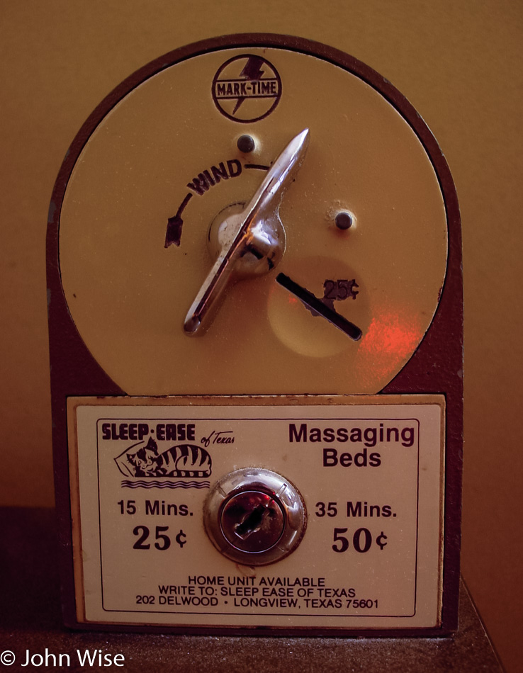 Bed vibrating device at the Antlers Inn Motel in Flatonia, Texas