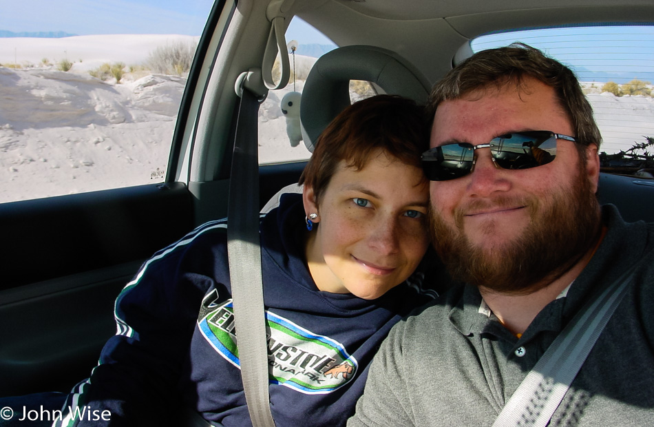 Caroline Wise and John Wise driving in New Mexico