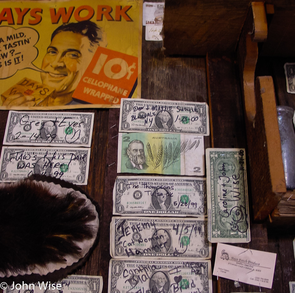 A dollar bill we left at Steins Mercantile in Steins, New Mexico