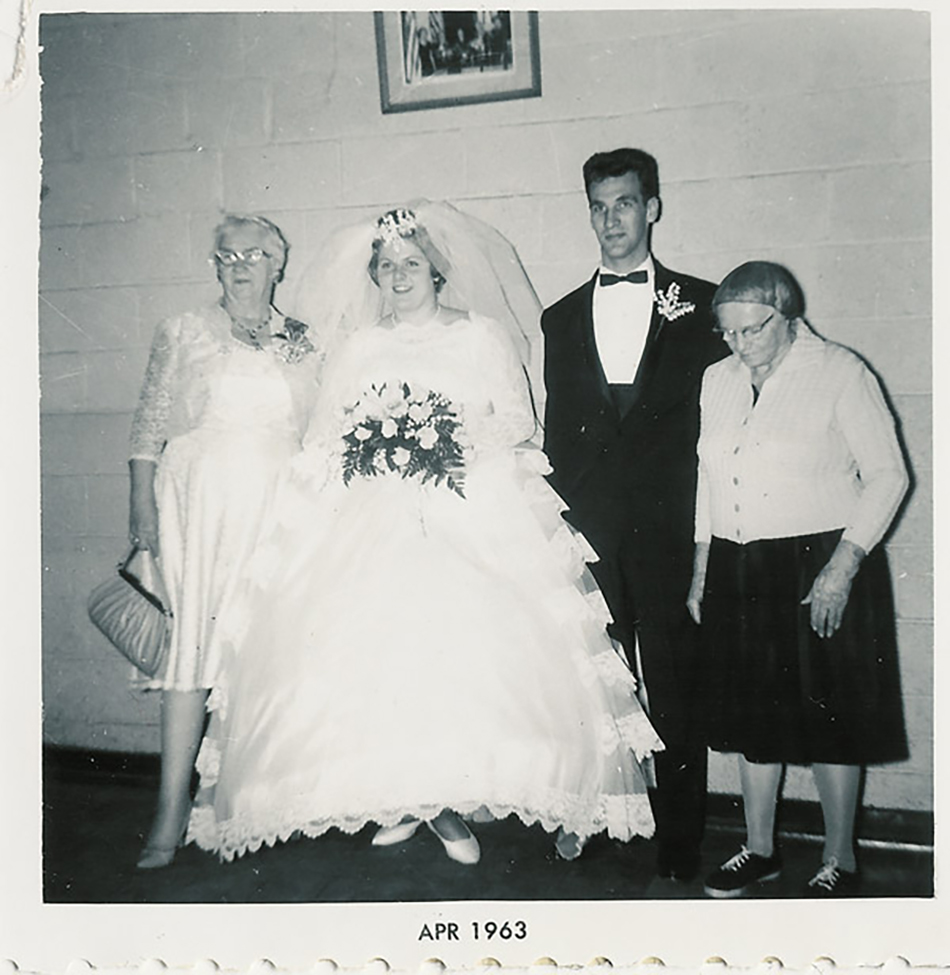 Hattie Brooks, Lillian Wise, Joe Marynowski, and Lillian (Luba) Knezetic at Lillian and Joe's wedding in Buffalo, New York