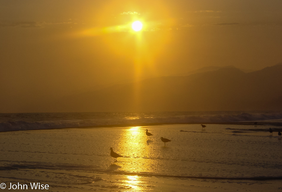 Sunset at Santa Monica Beach in California