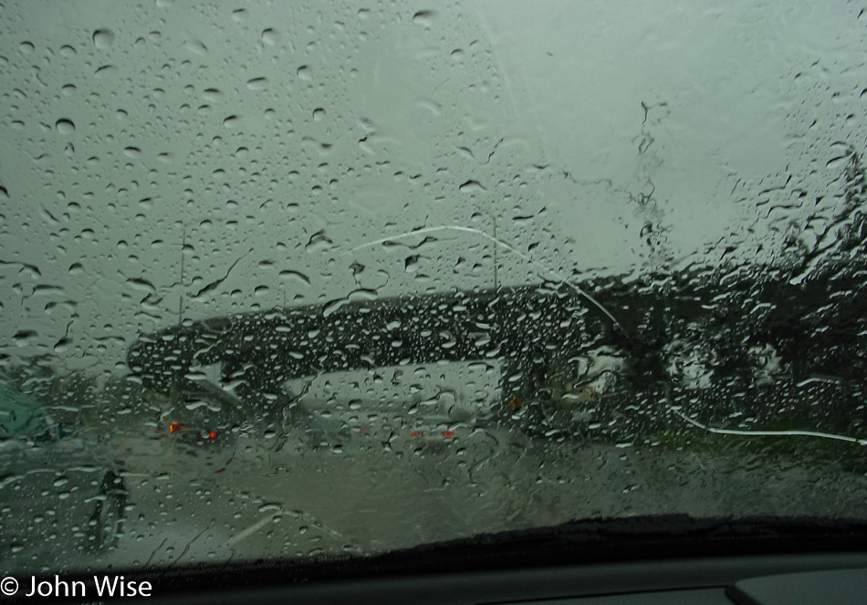 Driving in the rain in Los Angeles, California