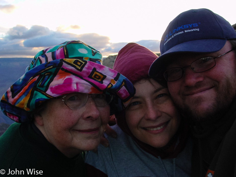 Jutta Engelhardt, Caroline Wise, and John Wise at Sunrise at the Grand Canyon National Park in Arizona