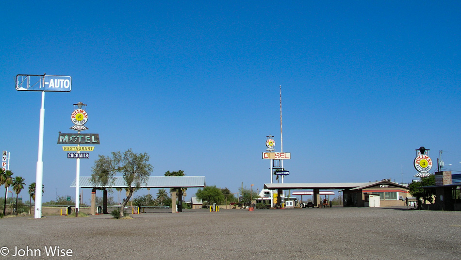 Road side old gas station, restaurant, and motel somewhere in southern Arizona