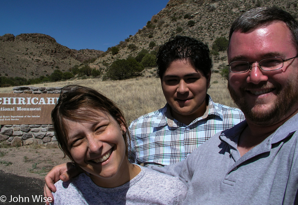Caroline Wise, Arturo Silva, and John Wise at Chiricahua National Monument in Willcox, Arizona