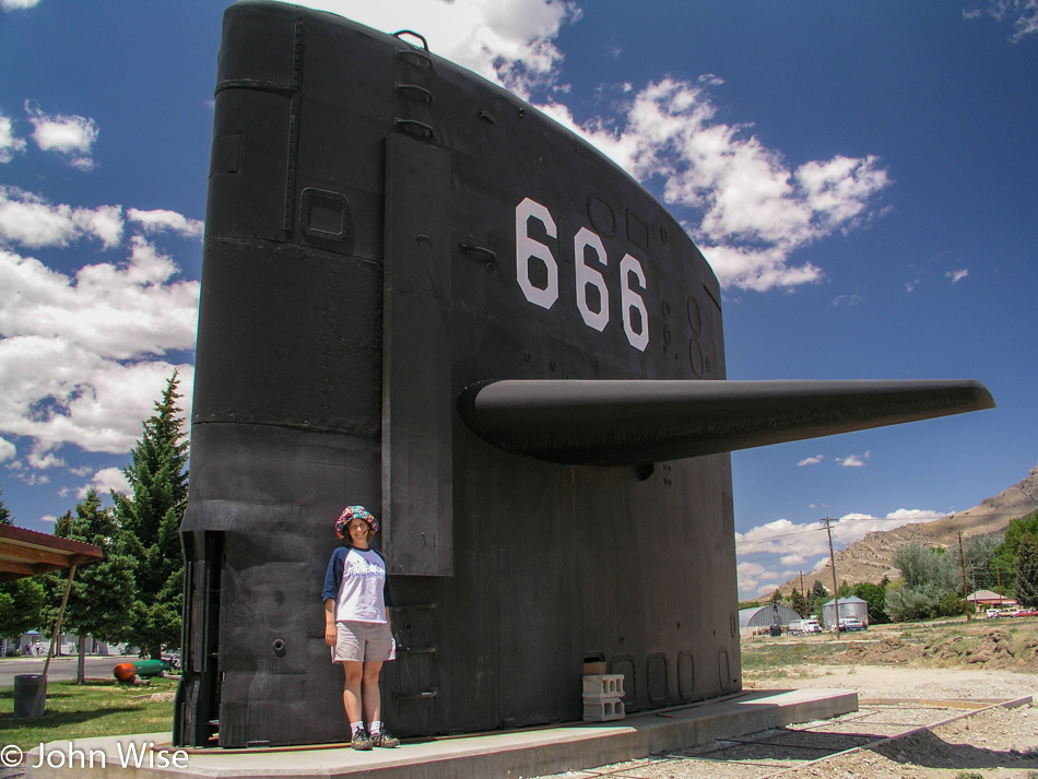 Caroline Wise at the "Sail" of the USS Hawkbill in Arco, Idaho