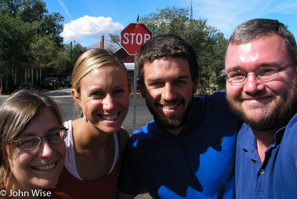 Caroline Wise and John Wise with a couple of bikers that needed a lift down from Great Basin National Park in Nevada