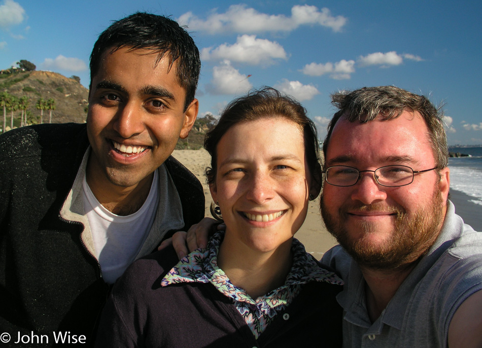 Jay Patel, Caroline Wise, and John Wise at Santa Monica Beach in Southern California