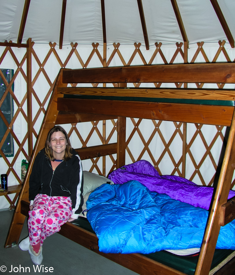 Caroline Wise in a yurt at Harris Beach State Park in Brookings, Oregon