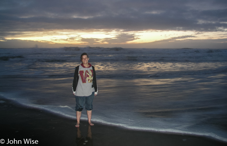 Caroline Wise stepping into the ocean in Lincoln City, Oregon
