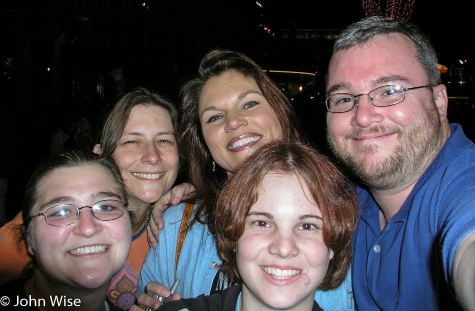 Jessica Wise, Amanda Goff, Caroline Wise, Shari Wise, and John Wise at Disneyland in Anaheim, California