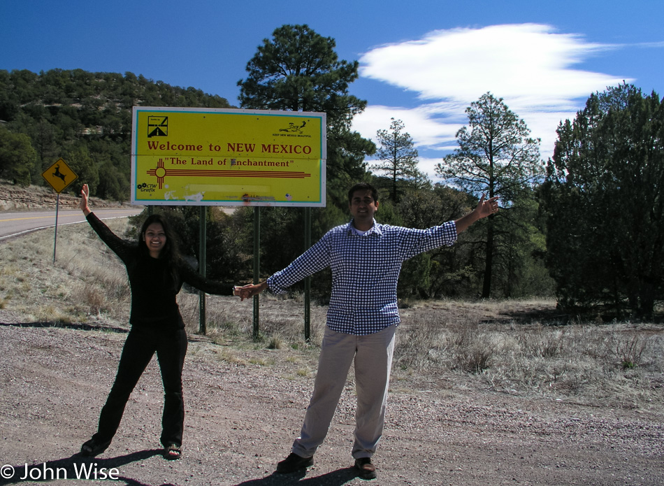 Rinku Shah and Jay Patel at the New Mexico state line