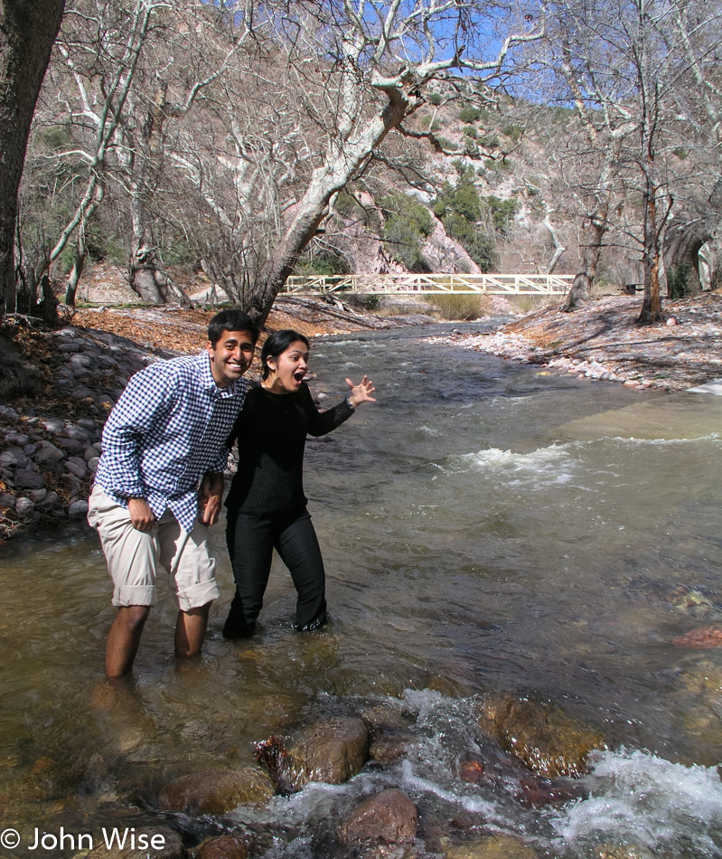 Rinku Shah and Jay Patel at the Catwalk Recreation Area near Glenwood, New Mexico