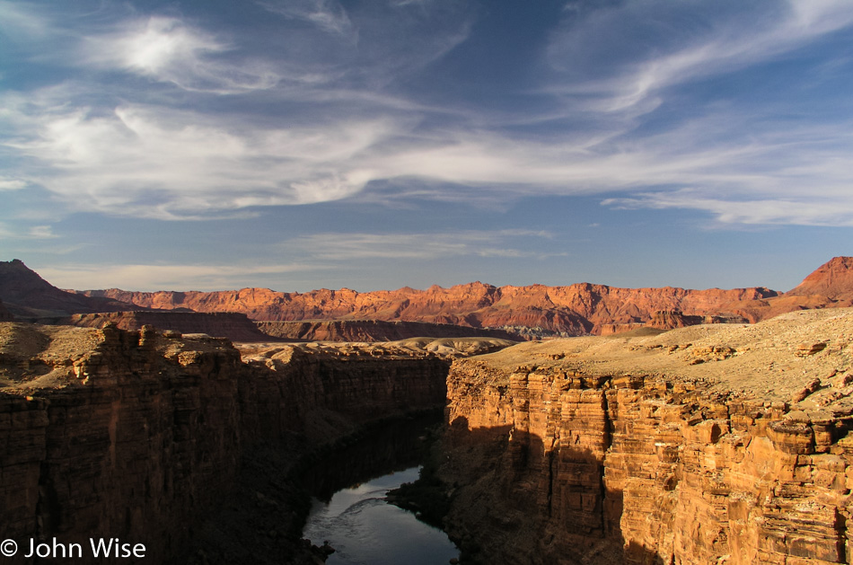 Looking north on the Colorado River at the Navajo Bridge in Arizona