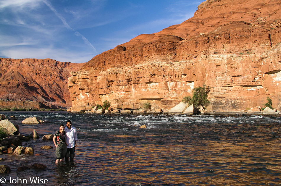 Caroline and Jay standing in the Colorado River at Marble Canyon in Arizona