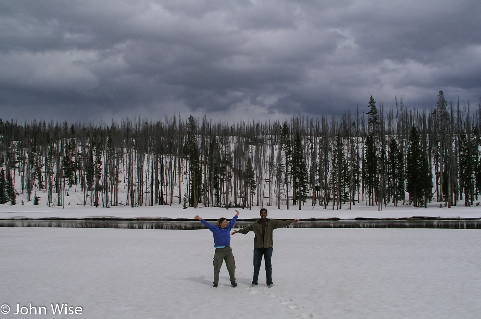 Caroline Wise and Jay Patel in the south of Yellowstone National Park