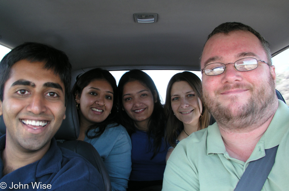 Caroline, Rinku, Raenu, John Wise and Jay Patel on the road in Arizona