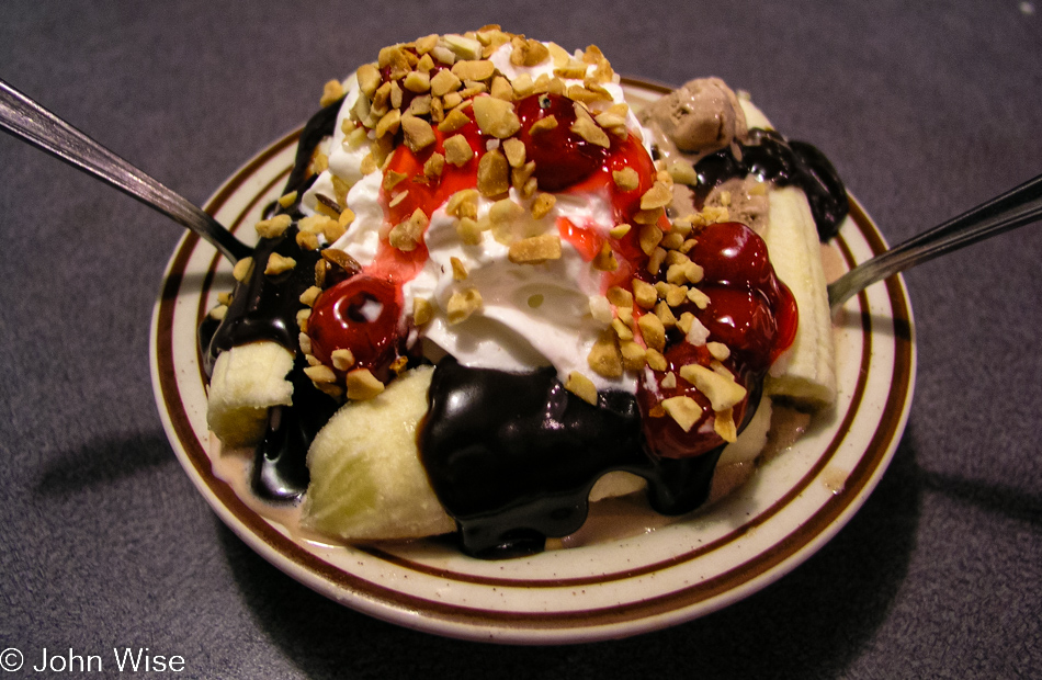 Sharing a banana split at Denny's on New Year's Day in Phoenix, Arizona