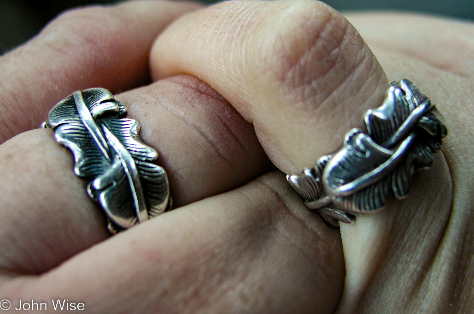 Our Navajo designed wedding bands are interlocking feathers from www.indianjewelry.com in Phoenix, Arizona